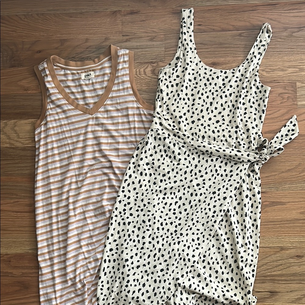 Pact dress bundle! Small stain on back of black and white dress shown in pics